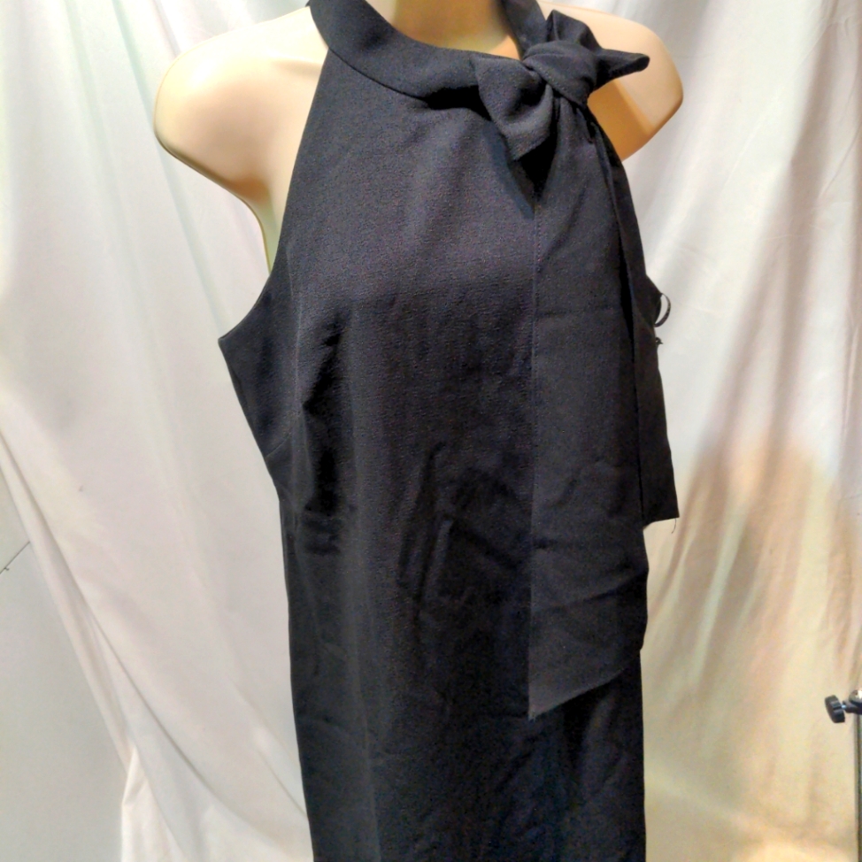 Vince Camuto Black Sleeveless Midi Cocktail Dress Bow On Shoulder Sz 10p Nwt
